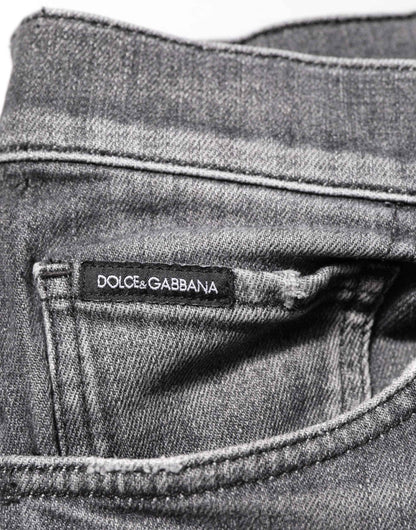 Grey Cotton Denim Slim Fit Distressed Pants Jeans