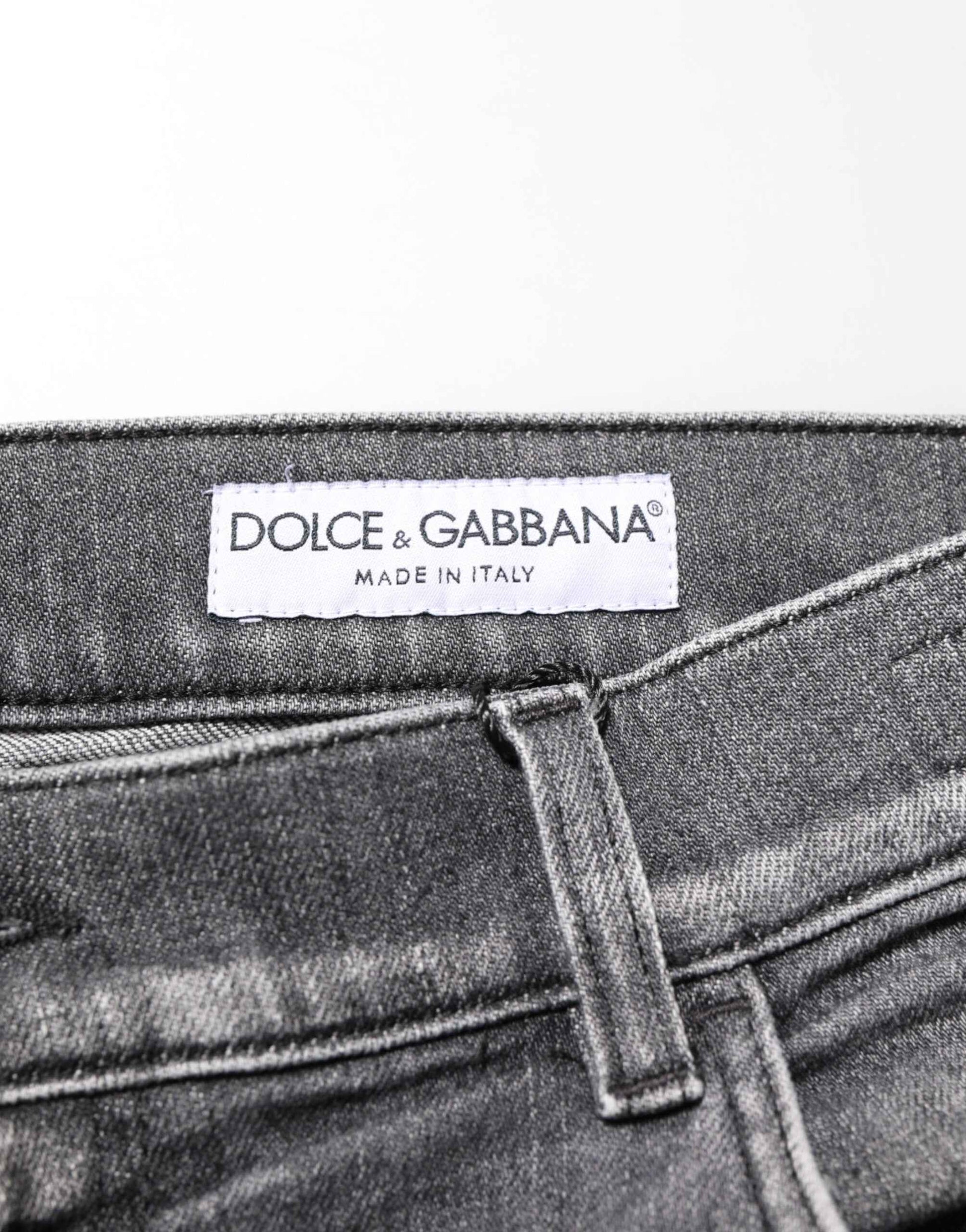 Grey Cotton Denim Slim Fit Distressed Pants Jeans