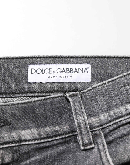 Grey Cotton Denim Slim Fit Distressed Pants Jeans