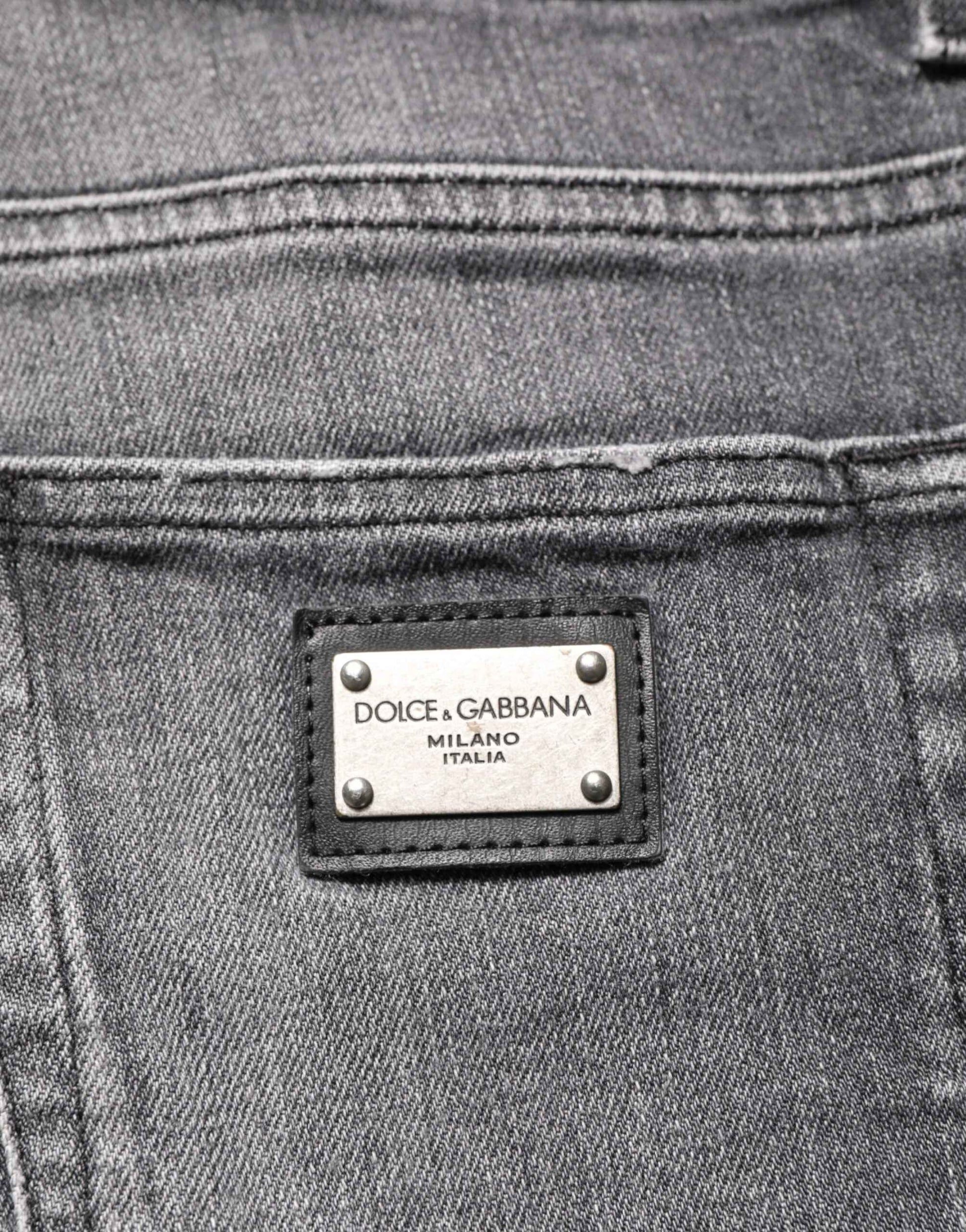 Grey Cotton Denim Slim Fit Distressed Pants Jeans