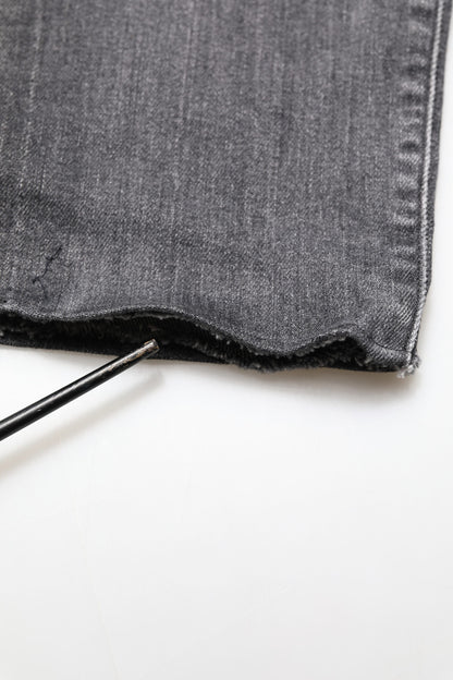 Grey Cotton Denim Slim Fit Distressed Pants Jeans