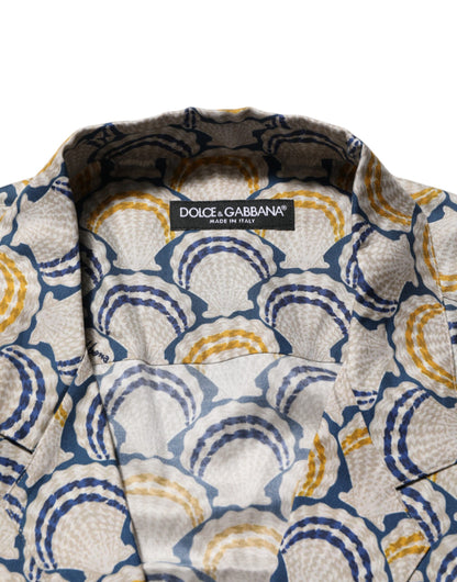 Cream Cotton Silk Hawaii Scallop Shell Print Shirt