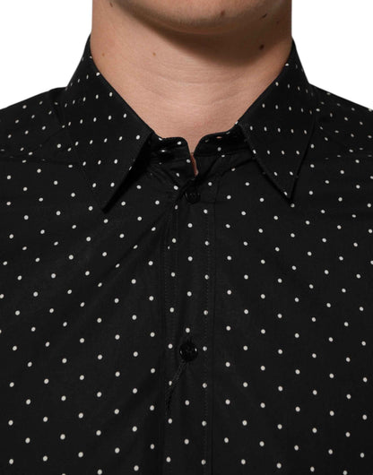 Black Polka Dot Cotton GOLD Men Formal Dress Shirt