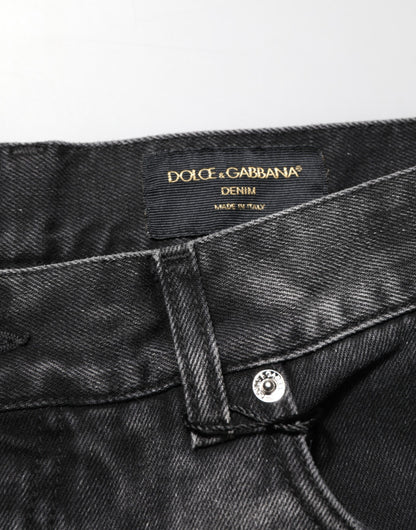 Black Marbled Effect Straight Men Denim Jeans