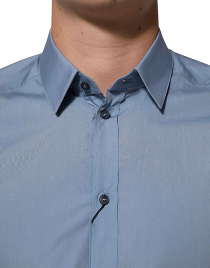 Blue Cotton Collared GOLD Formal Dress Shirt