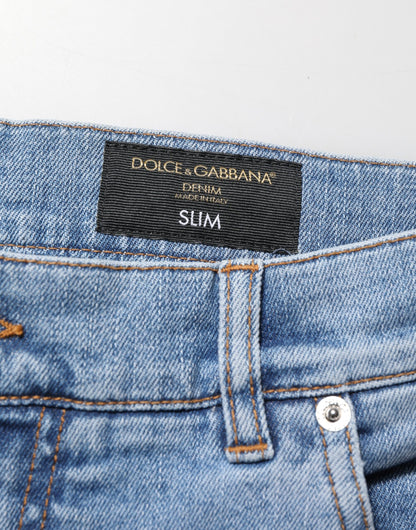 Blue Tattered Slim Fit Cotton Denim Jeans