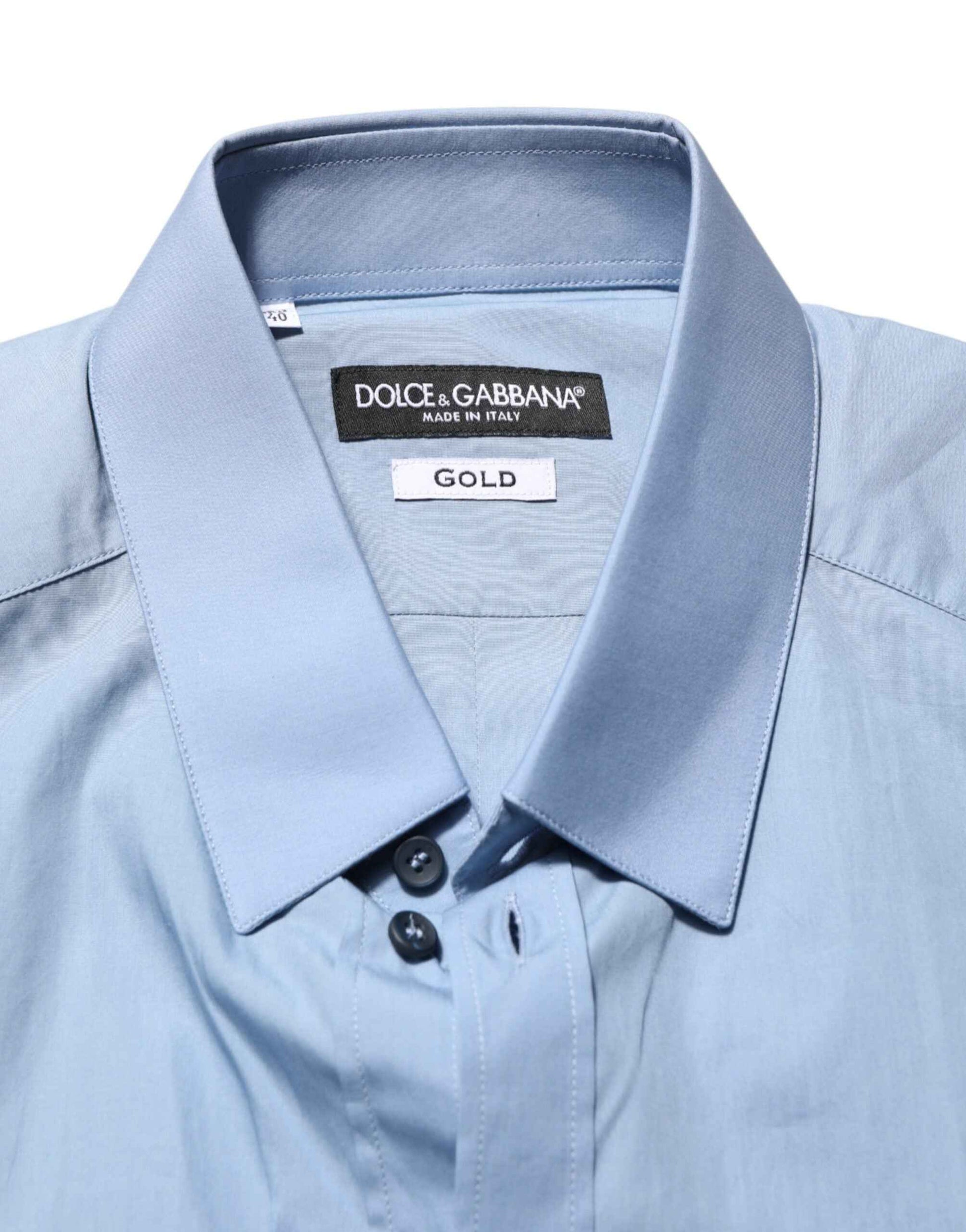 Blue Cotton Collared GOLD Formal Dress Shirt
