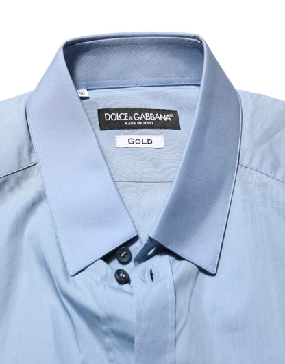Blue Cotton Collared GOLD Formal Dress Shirt