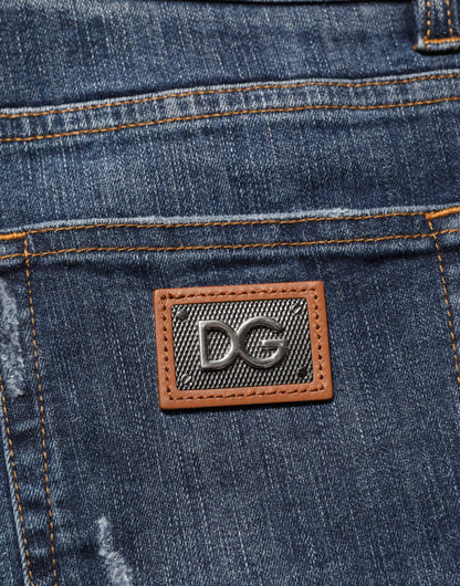 Dark Blue Washed Running Ripped Denim Jeans