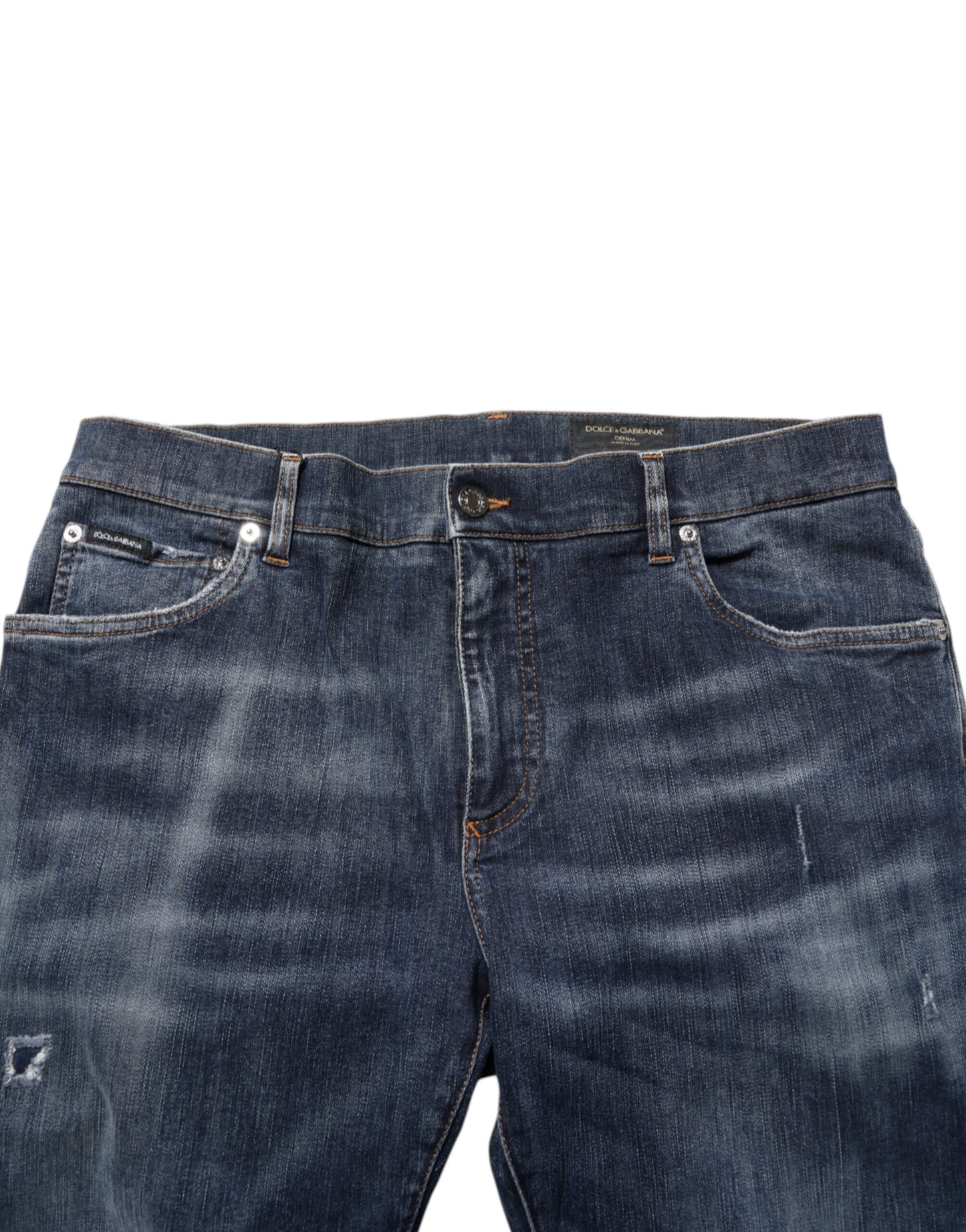 Dark Blue Washed Running Ripped Denim Jeans