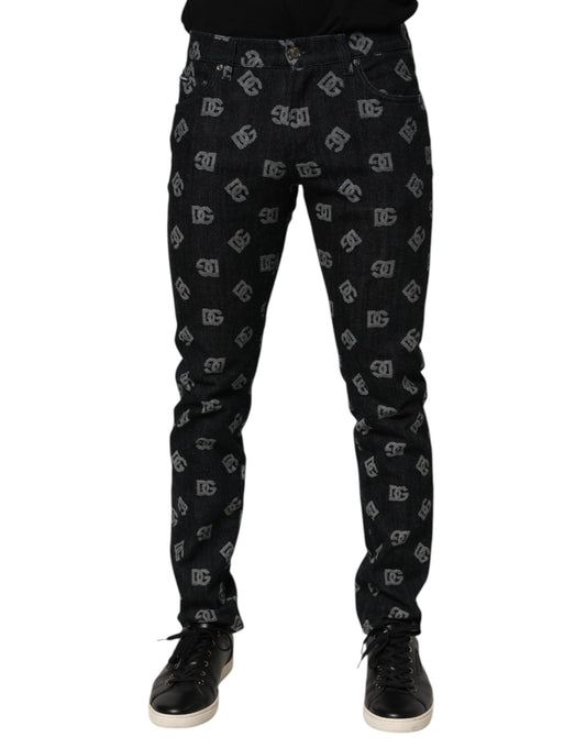 Black DG Monogram Cotton Skinny Denim Jeans