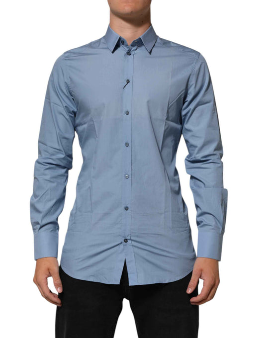 Blue Cotton Collared GOLD Formal Dress  Shirt
