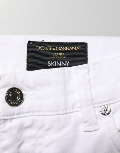 White Ripped Cotton Skinny Men Denim Jeans