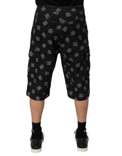 Black Monogram Denim Cargo Men Bermuda Short