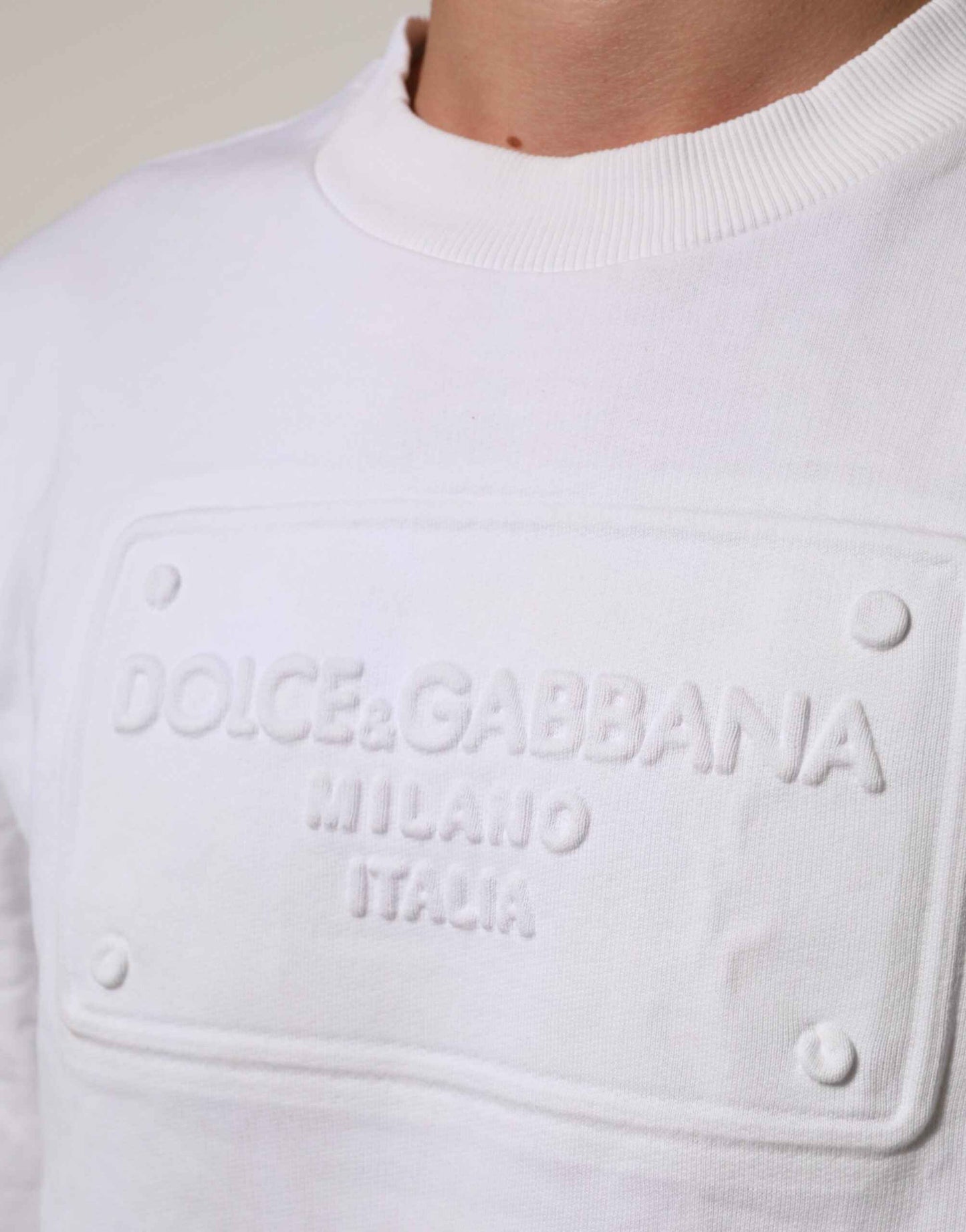 White Embossed Logo Men Sweatshirt Sweater