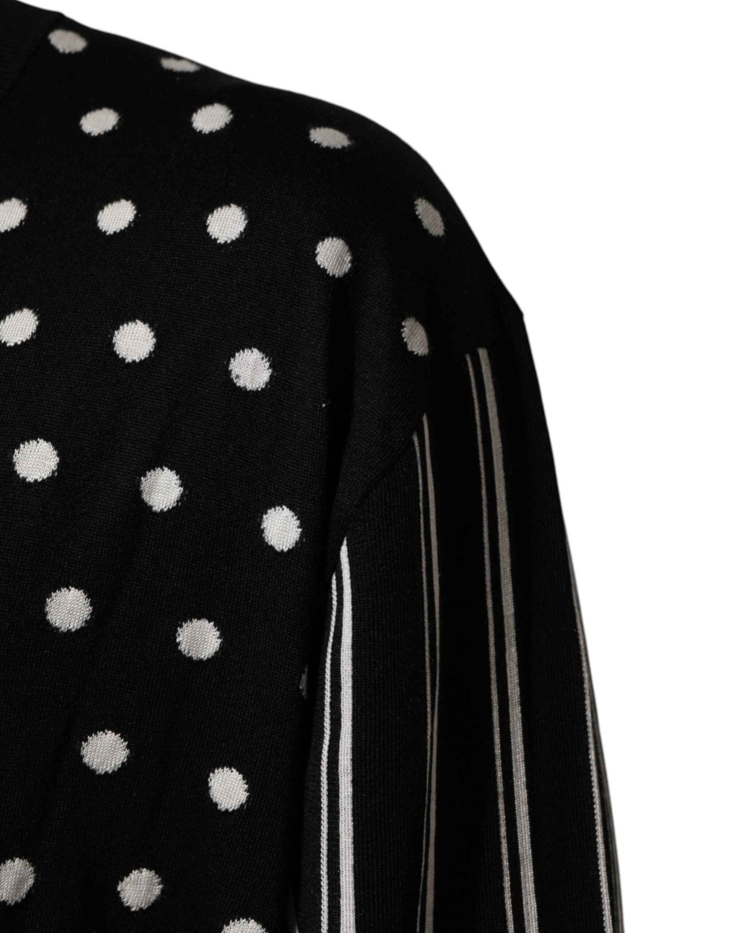 Black White Stripe Polka V-Neck Pullover Sweater