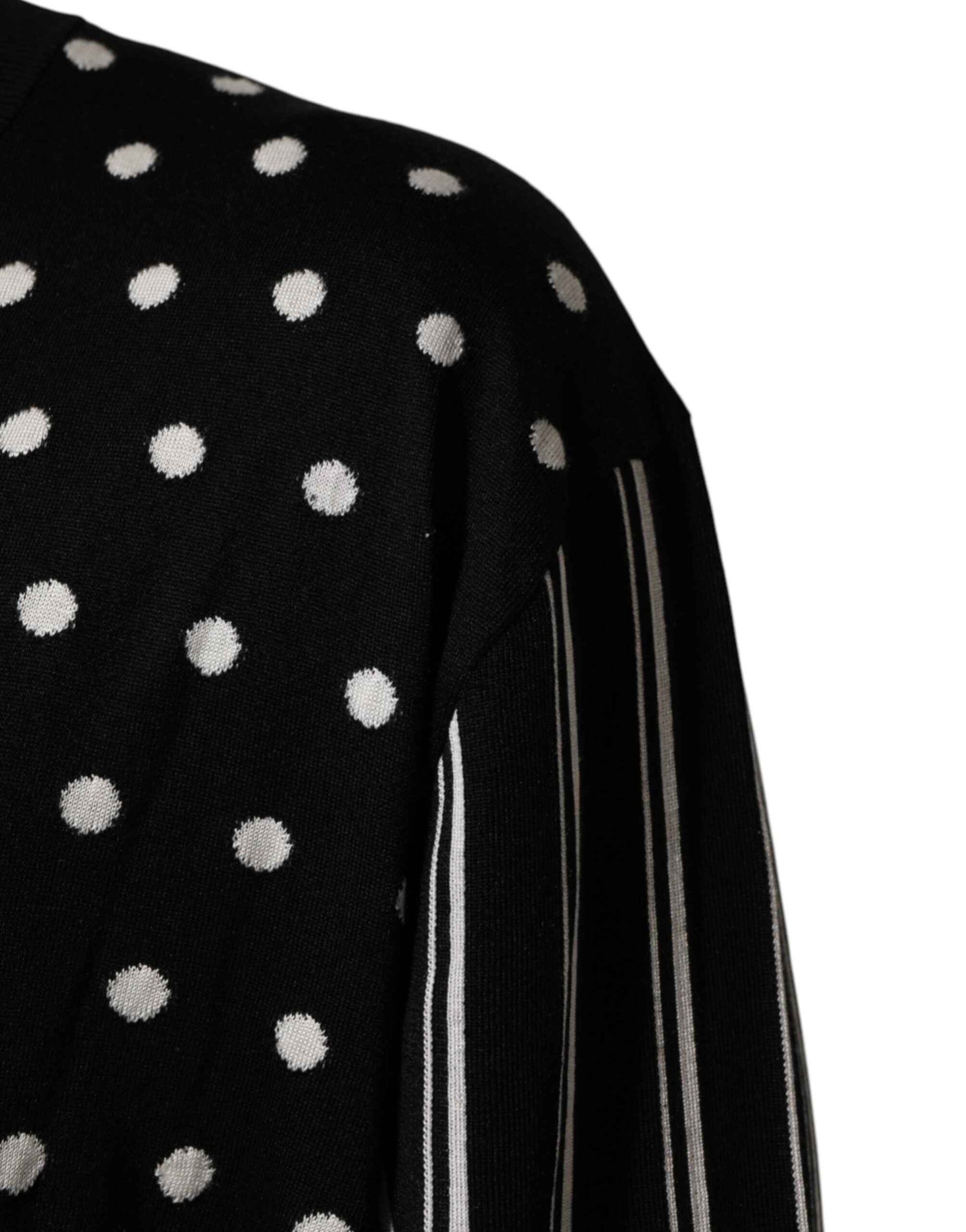 Black White Stripe Polka V-Neck Pullover Sweater