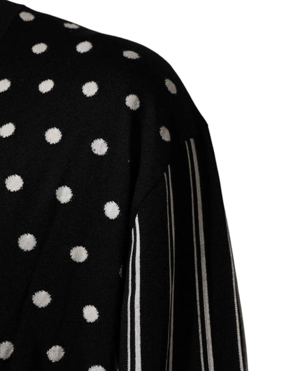 Black White Stripe Polka V-Neck Pullover Sweater