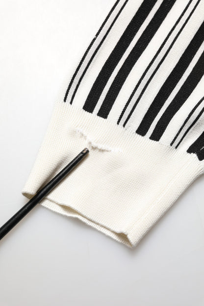 Black White Stripe Polka V-Neck Pullover Sweater