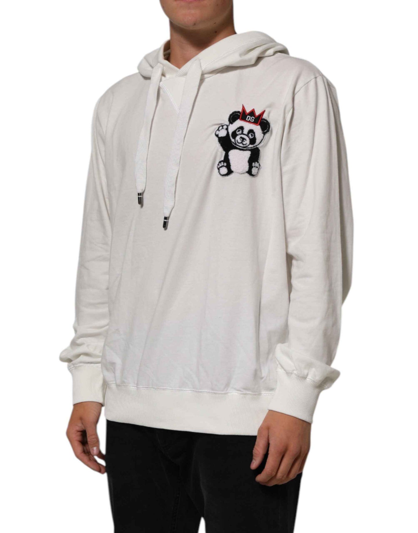 Off White Cotton Panda Hooded Sweatshirt Sweater