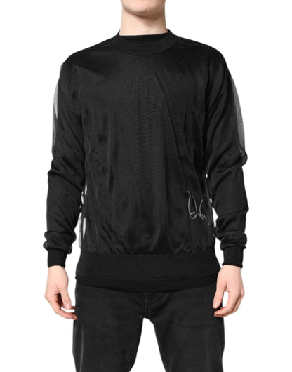 Black Logo Polyester CrewNeck Sweatshirt Sweater