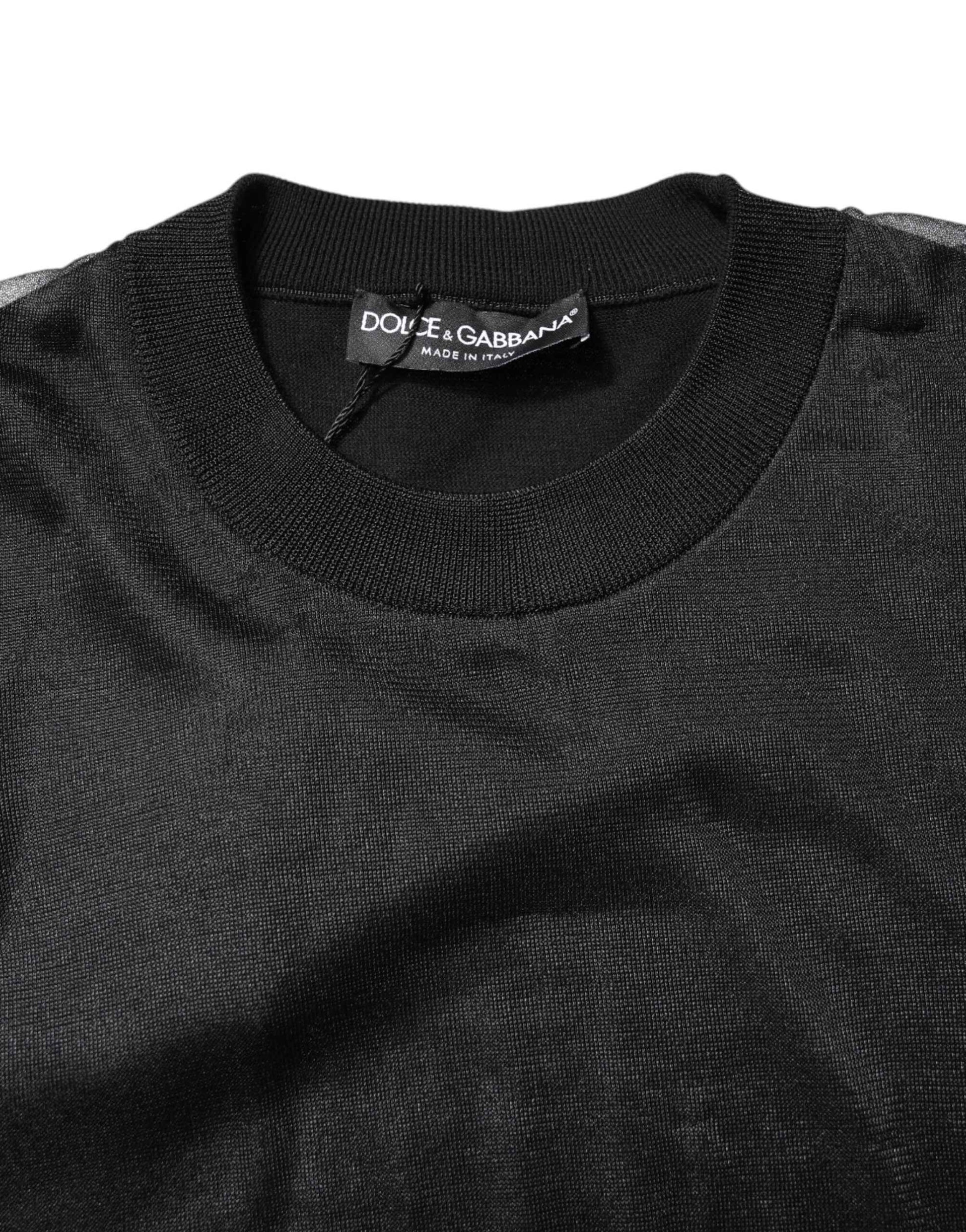 Black Logo Polyester CrewNeck Sweatshirt Sweater