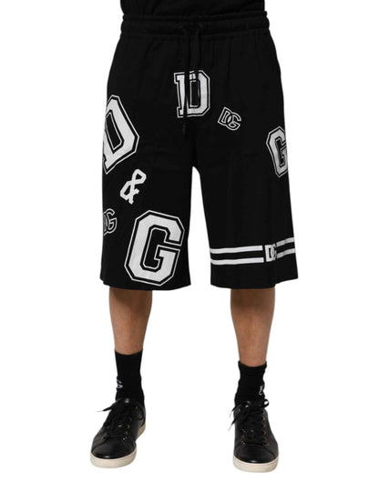 Black Logo Print Cotton Casual Bermuda Short