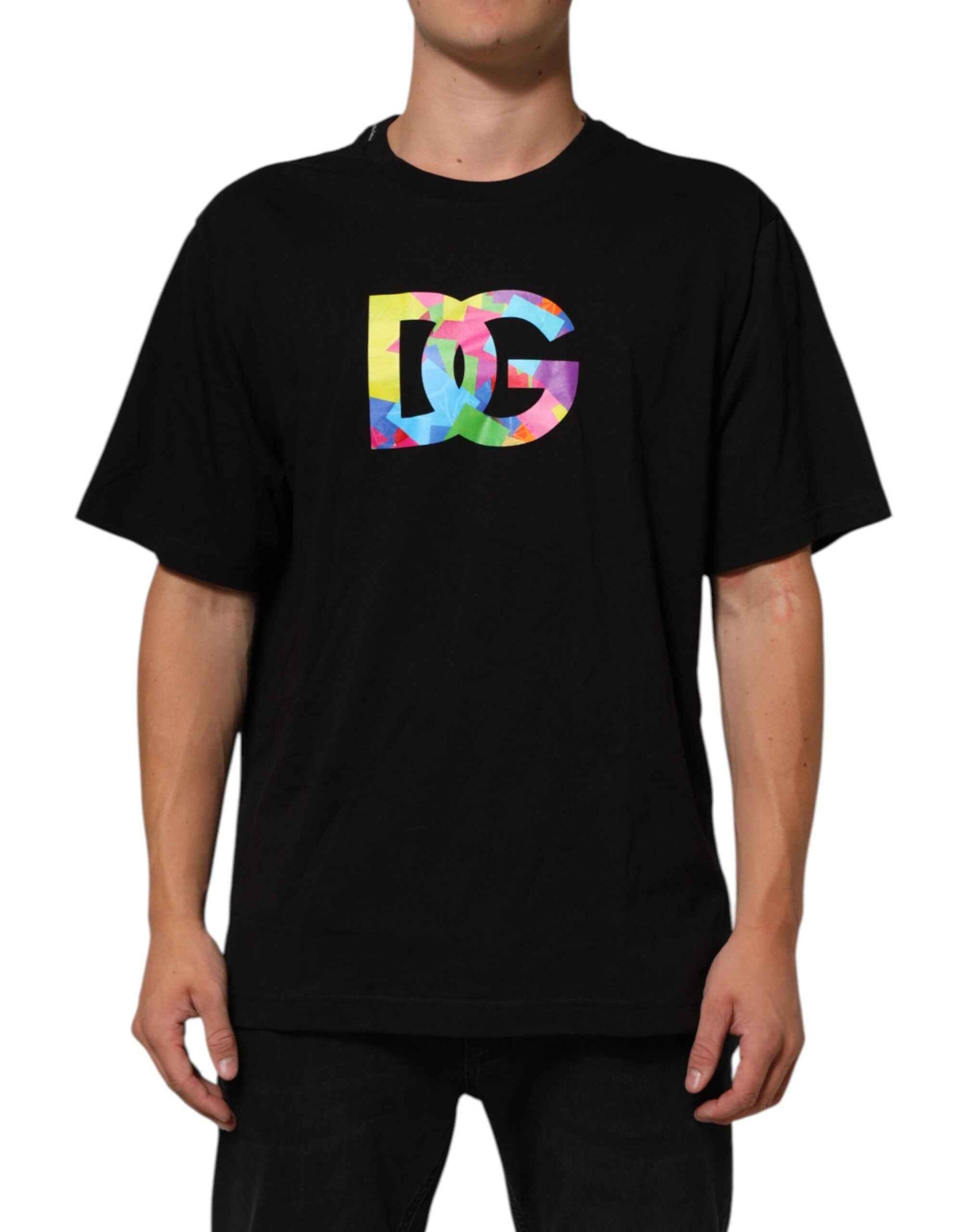 Black Logo Print Cotton Men Crew Neck T-shirt