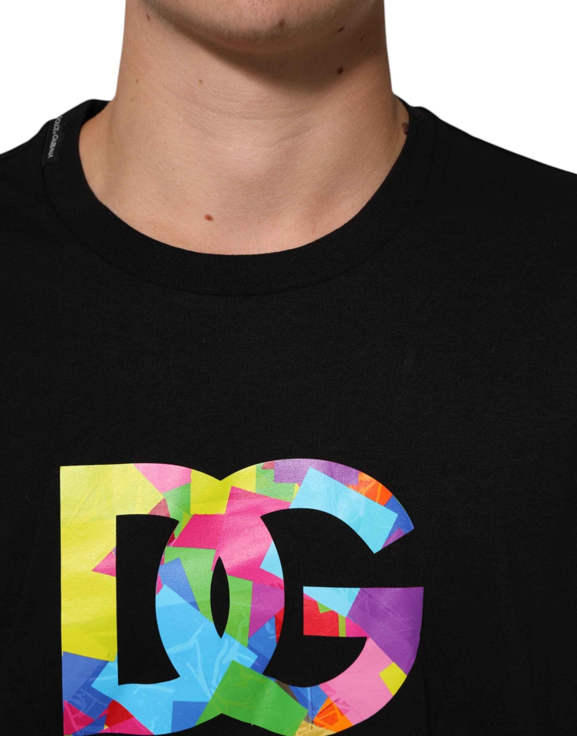 Black Logo Print Cotton Men Crew Neck T-shirt