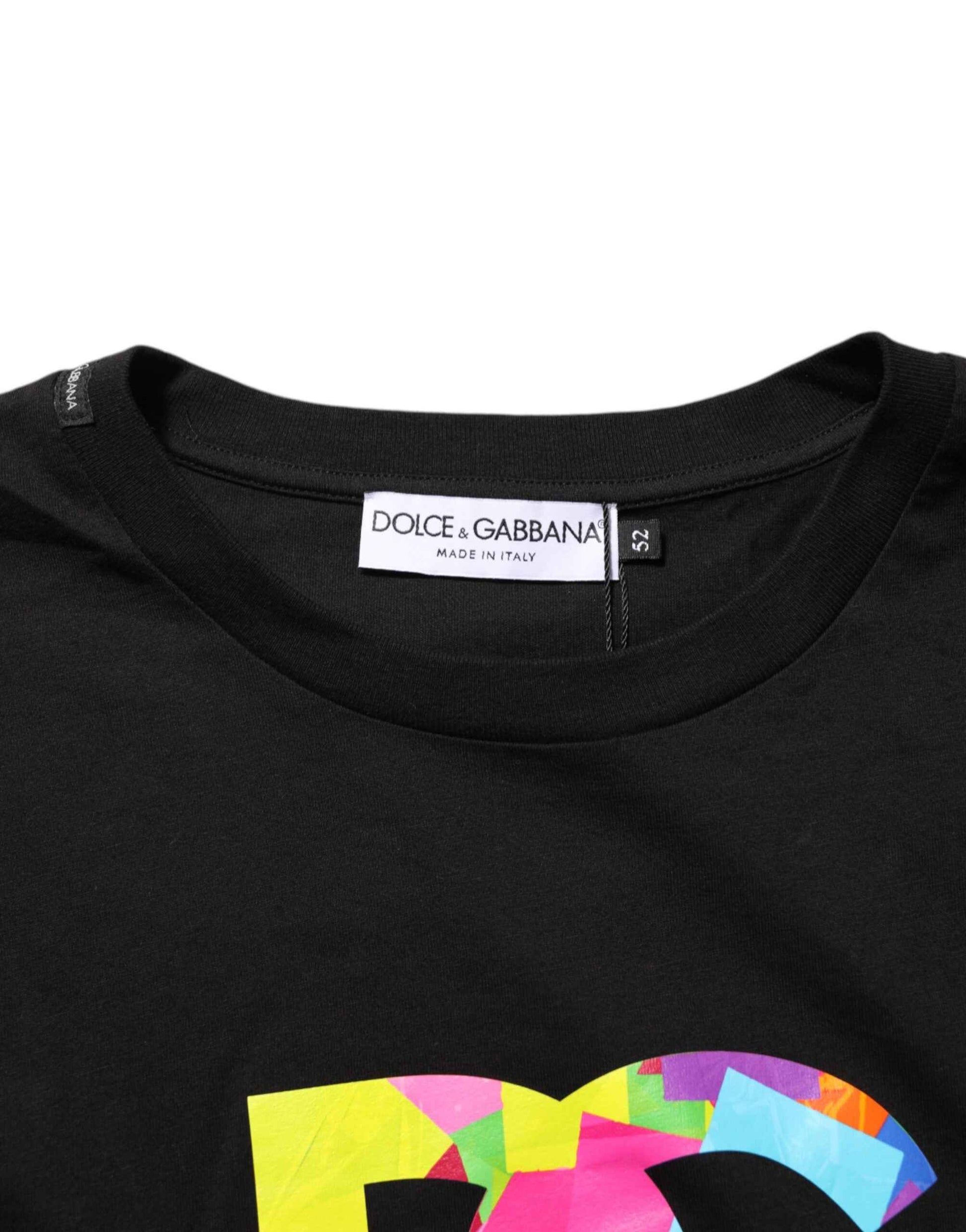 Black Logo Print Cotton Men Crew Neck T-shirt