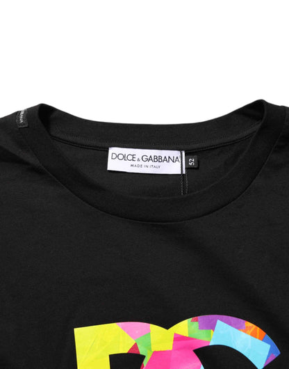 Black Logo Print Cotton Men Crew Neck T-shirt