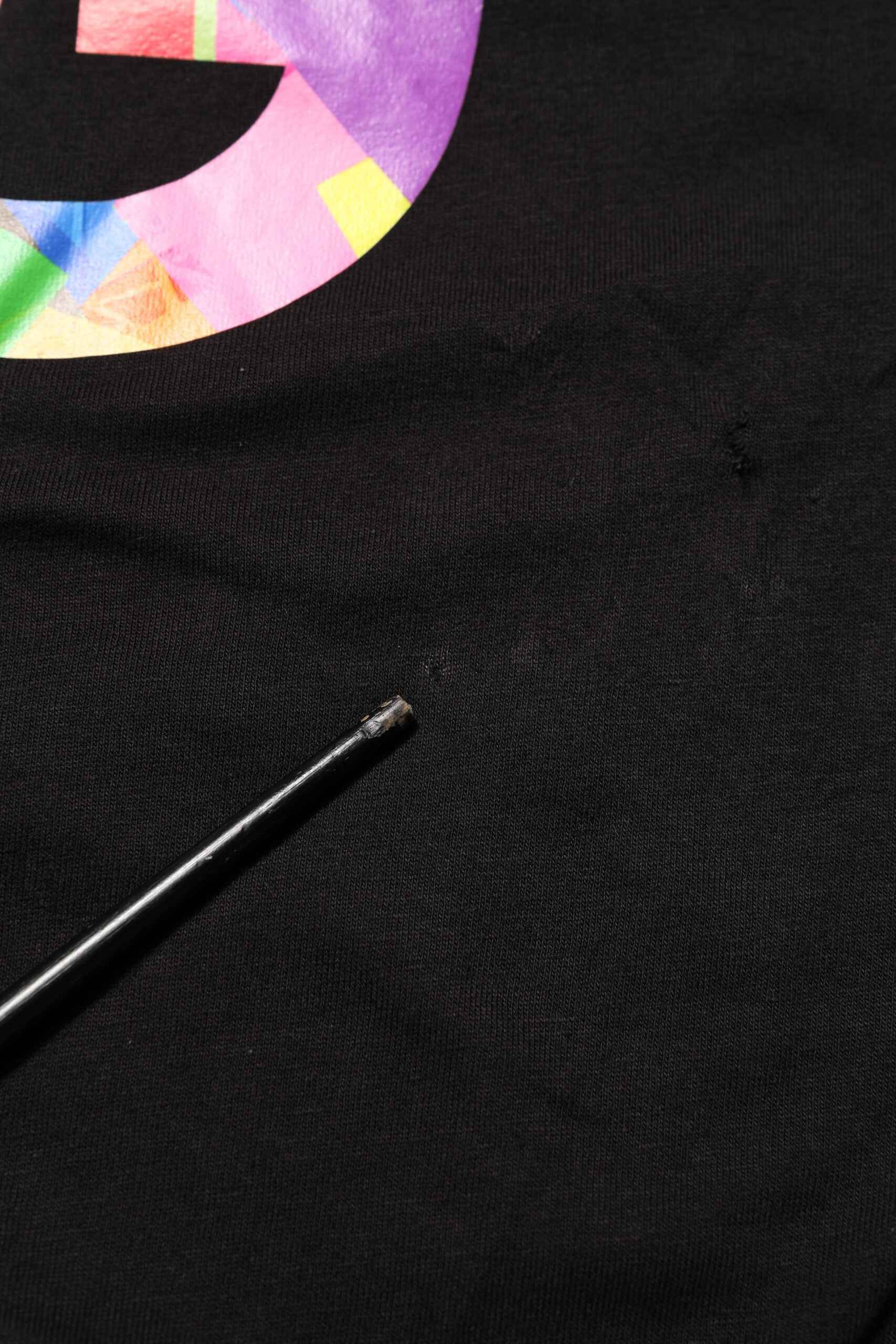 Black Logo Print Cotton Crew Neck  T-shirt