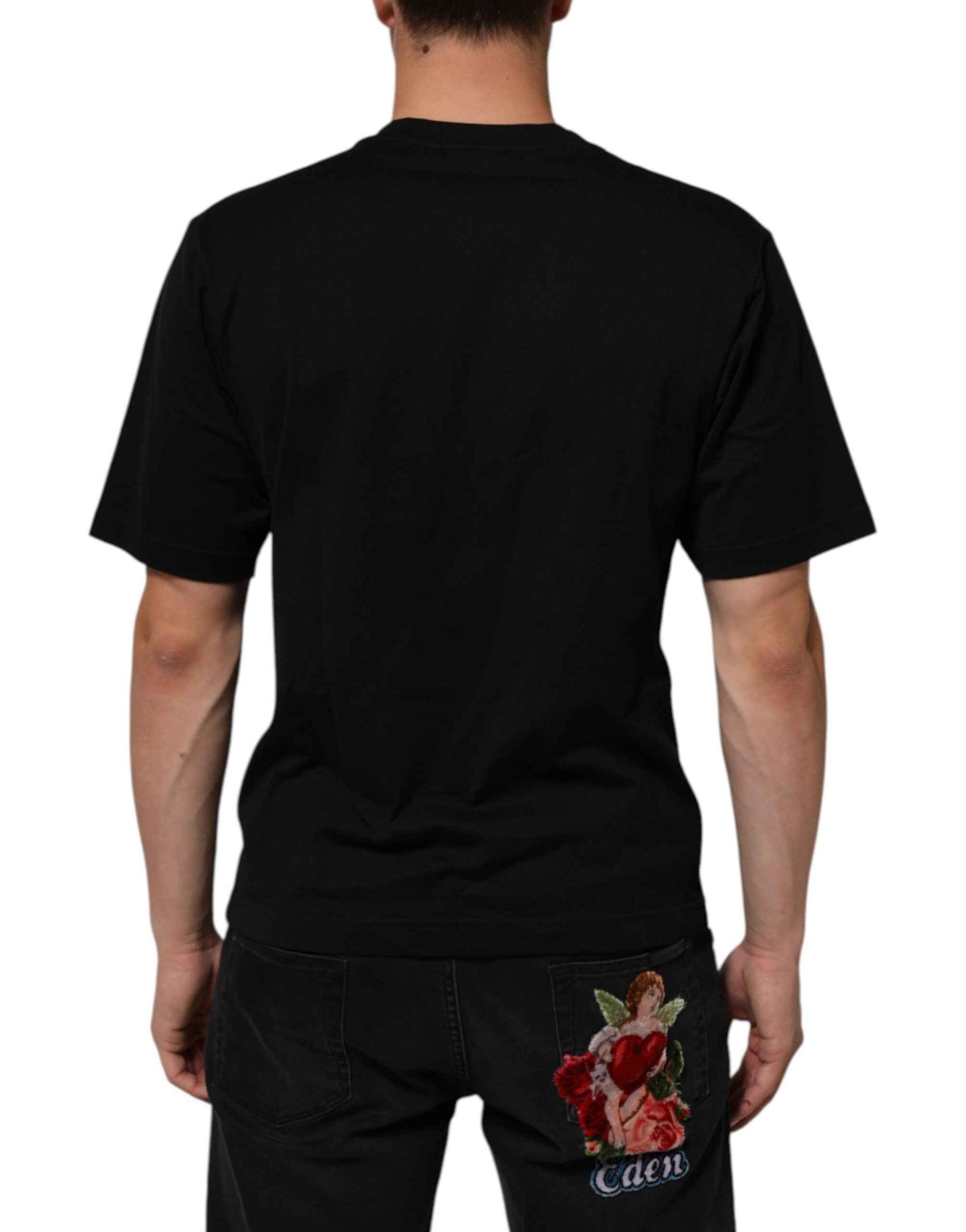 Black Logo Plaque Cotton Crew Neck T-shirt