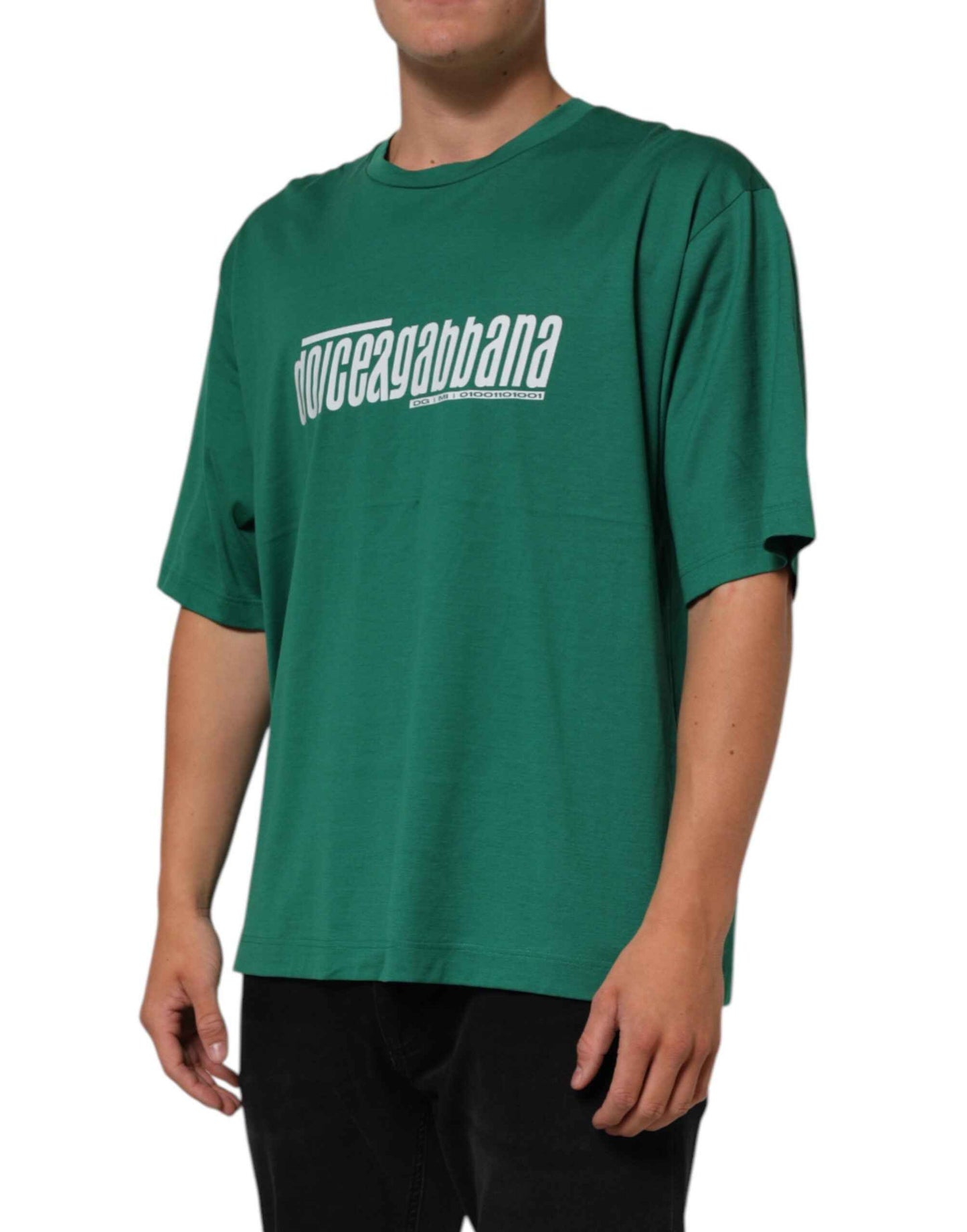 Green Cotton Graphic Logo Print Crewneck T-shirt