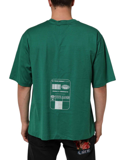 Green Cotton Graphic Logo Print Crewneck T-shirt