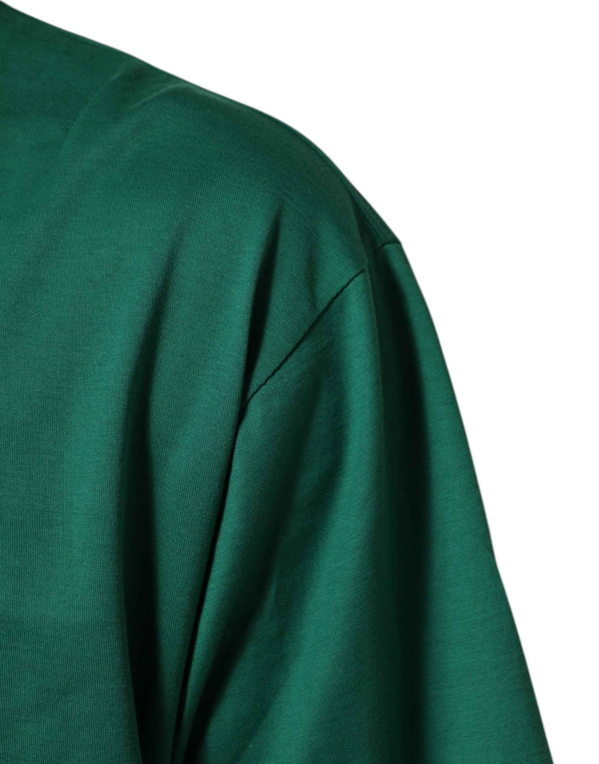 Green Cotton Graphic Logo Print Crewneck T-shirt