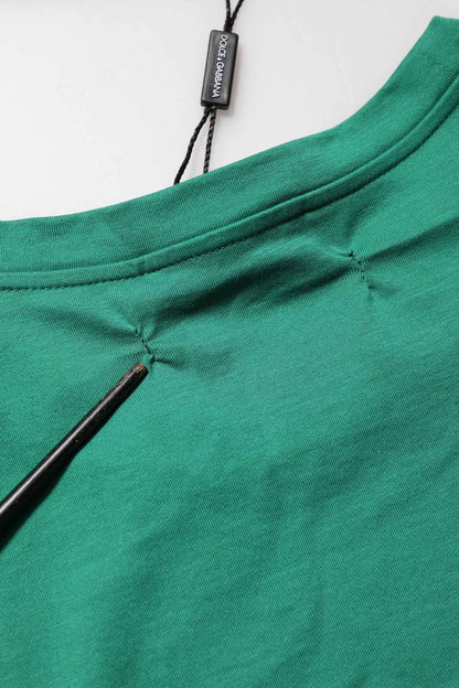 Green Cotton Graphic Logo Print Crewneck T-shirt