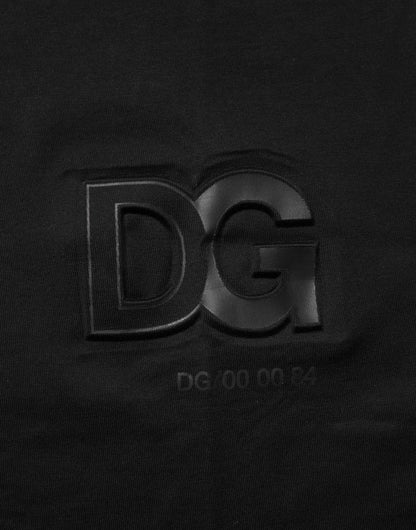 Black Logo Patch Cotton Men Crew Neck T-shirt