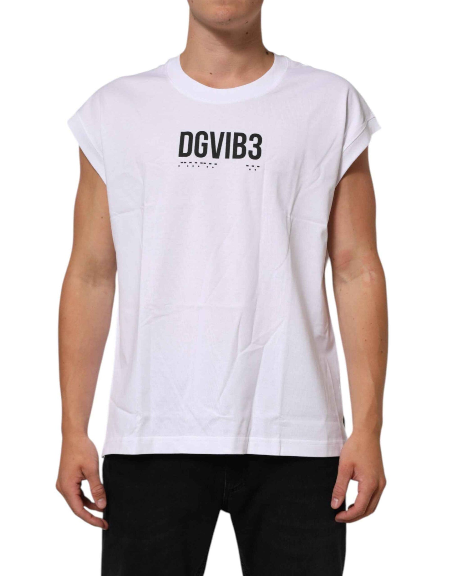 White Cotton Sleeveless Printed Tank T-shirt