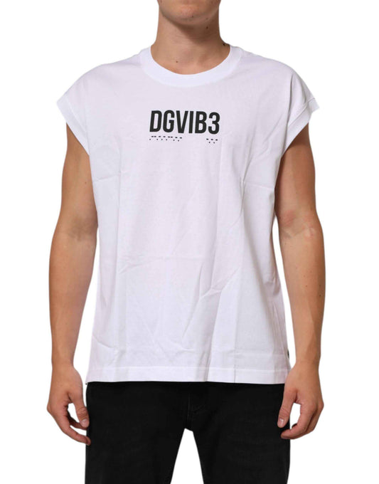 White Cotton Sleeveless Printed Tank T-shirt
