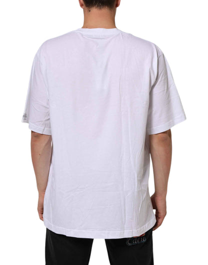 White Graphic Print Cotton CrewNeck T-shirt