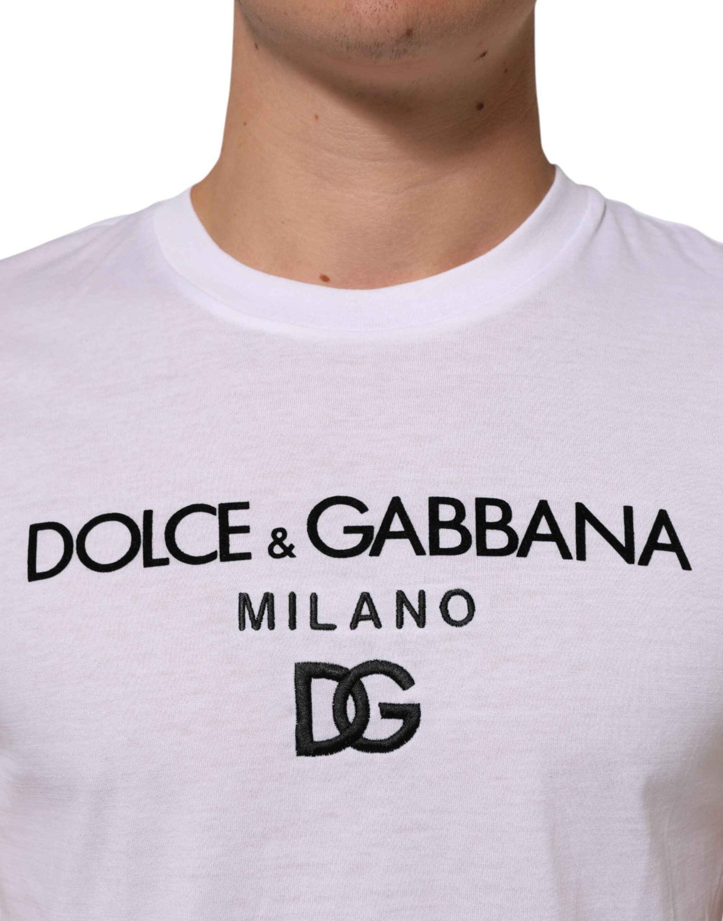 White Logo Print Cotton Men Crew Neck T-shirt