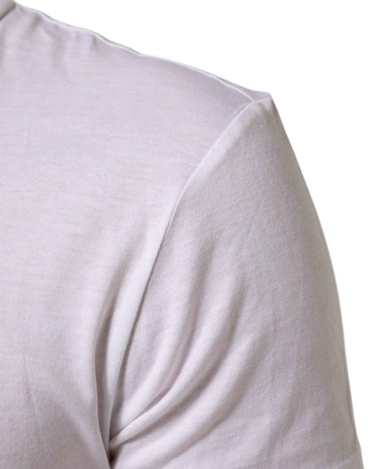 White Logo Print Cotton Men Crew Neck T-shirt