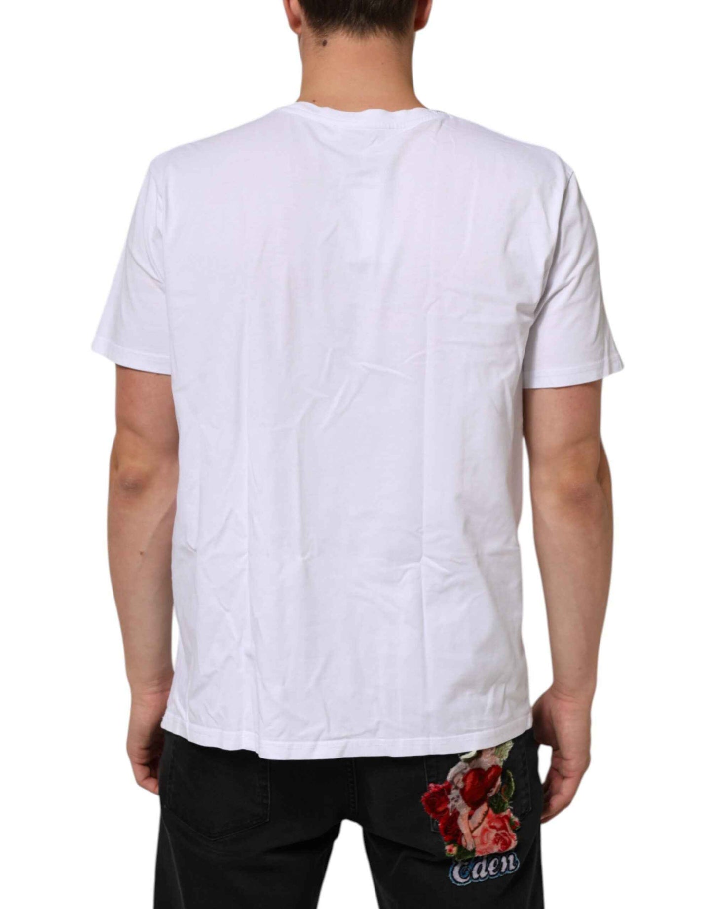 White Logo Print Cotton Crew Neck T-shirt