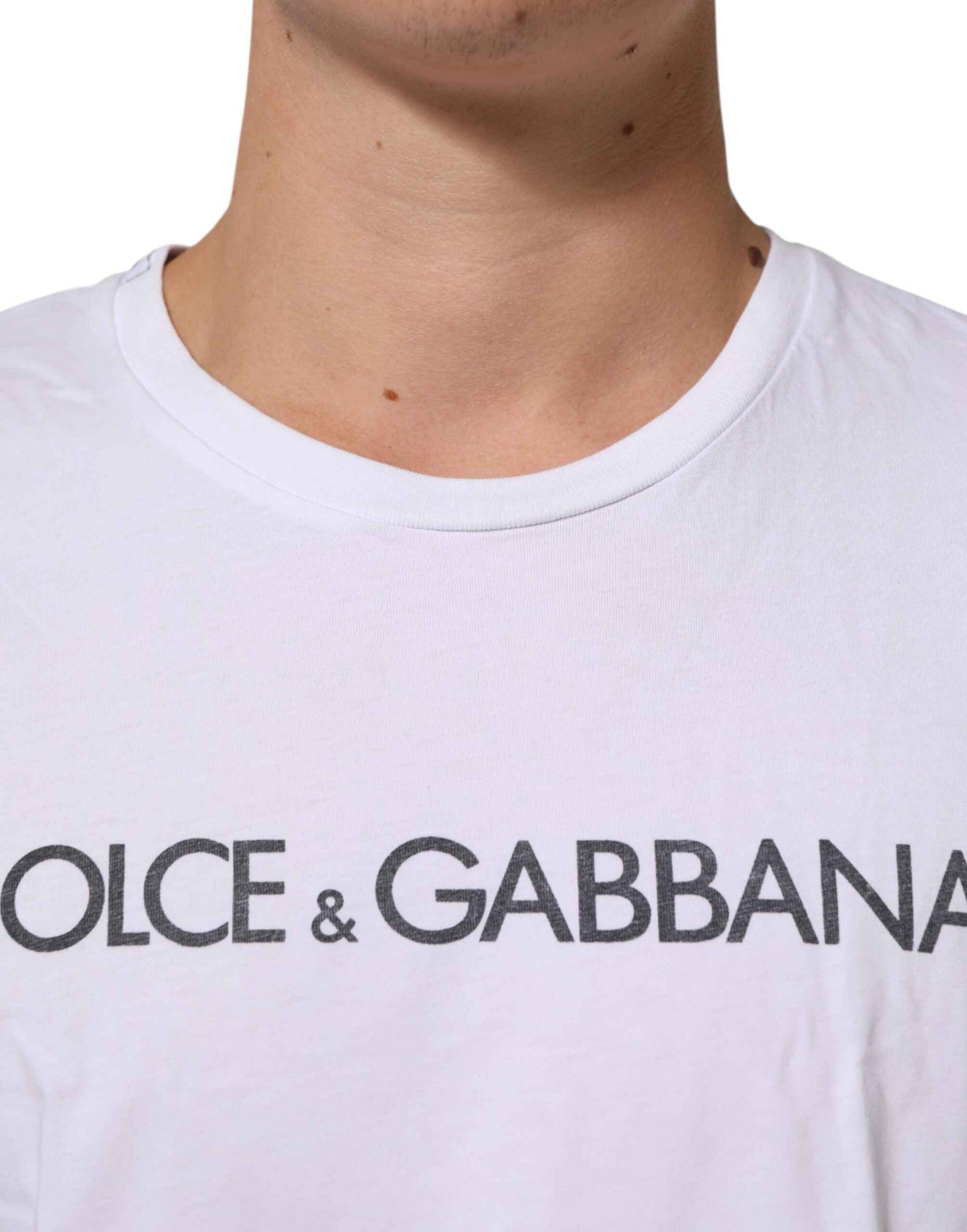 White Logo Print Cotton Crew Neck T-shirt
