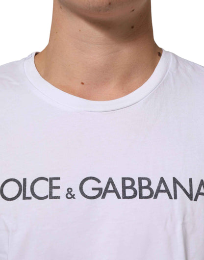 White Logo Print Cotton Crew Neck T-shirt