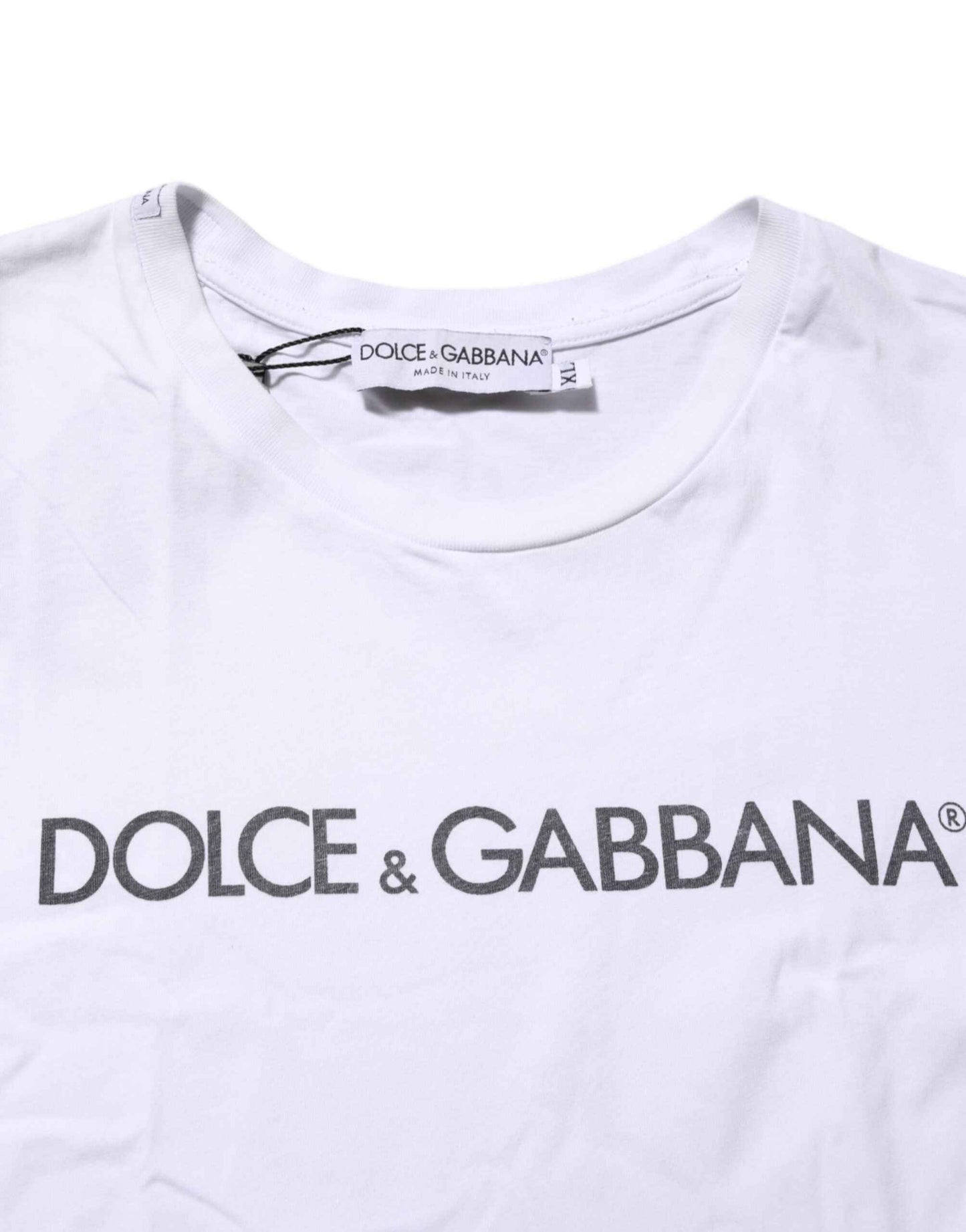 White Logo Print Cotton Crew Neck T-shirt