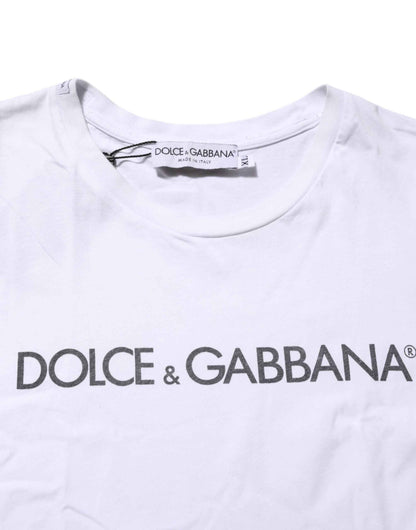 White Logo Print Cotton Crew Neck T-shirt
