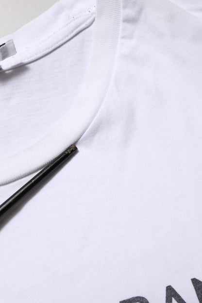 White Logo Print Cotton Crew Neck T-shirt