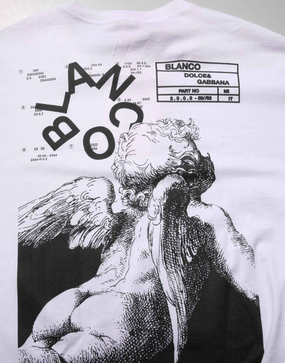 White Angel Print Cotton Men Crew Neck T-shirt